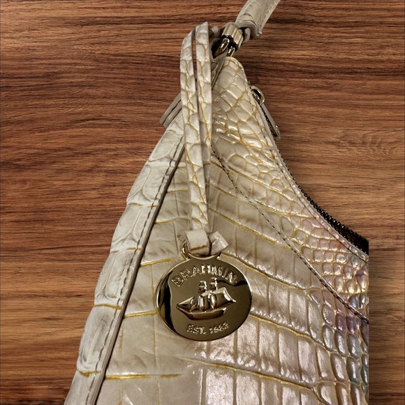 Brahmin Cream Crocodile Embossed Leather Rainbow Hobo Bag Satchel Purse - Picture 6 of 13